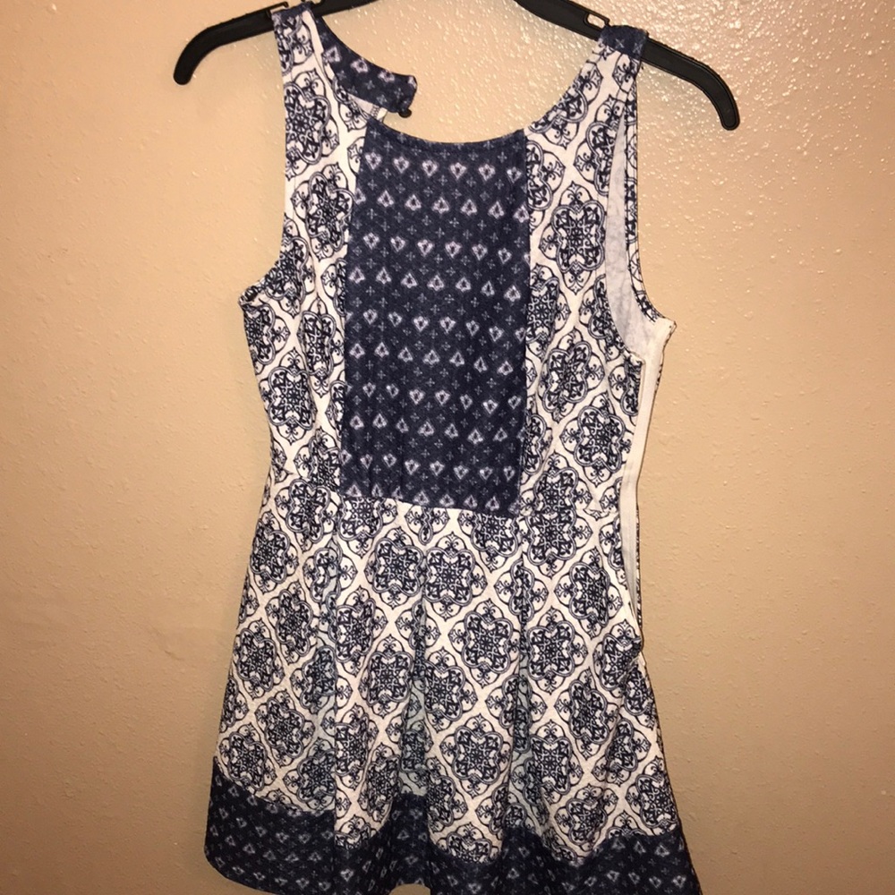blue paisley dress.